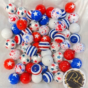 USA Stars Stripes BUBBLEGUM BEADS 20mm - #37 - Chunky Beads, Bubble Gum Bead Sets, Acrylic Beads, Chunky Bead Sets