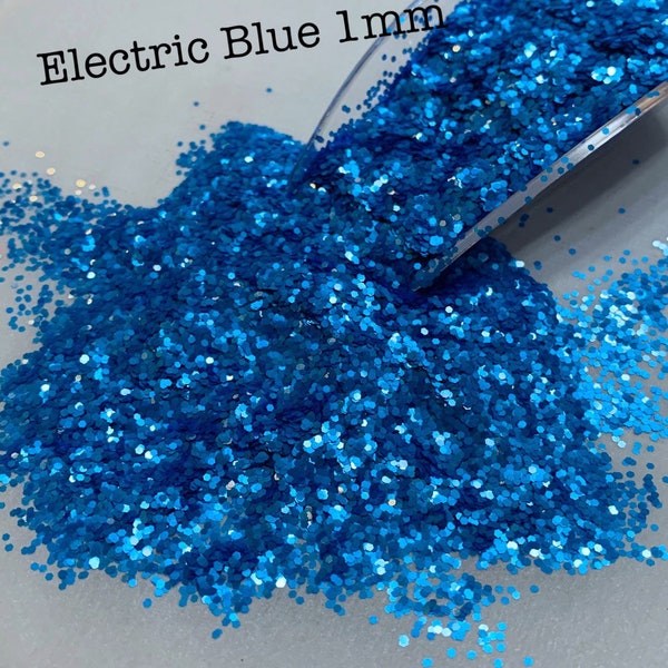 ELECTRIC BLUE 1MM - Blue Pearlescent 1MM Hex Cut - Fluorescent - Polyester Glitter - Solvent Resistant