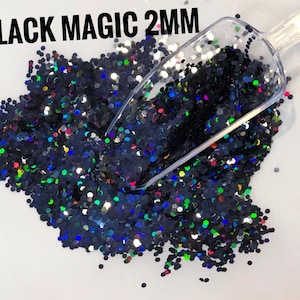BLACK MAGIC 2MM - Holographic Hex Cut Glitter, Polyester Glitter, Black Glitter, Solvent Resistant
