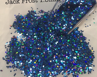 JACK FROST BLUE - 1.5MM - Blue Holographic Hex Cut Glitter - Polyester Glitter - Solvent Resistant