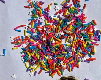 STARS & SPRINKLES- POLYMER Clay Sprinkles - Multi Colored Fake Sprinkles - Polymer Slices