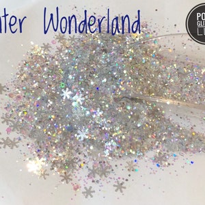 WINTER WONDERLAND White Silver Chunky Glitter Mix, Snowflake Glitter Mix, Polyester Glitter, Solvent Resistant Winter Christmas Glitter