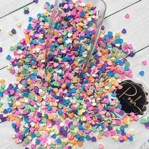 PASTEL HEART Sprinkles, Multi Color Heart Polymer Clay Slices, Fake Candy Sprinkles, Valentine Heart Sprinkles, Shaker Effects