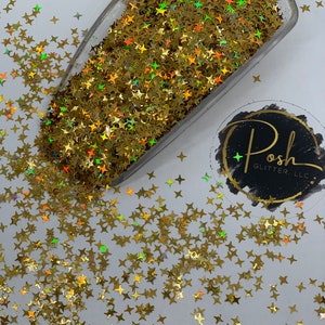 4 POINT STAR, GOLD Holographic Star Glitter, Gold 4 Point Star, Polyester Glitter, Solvent Resistant