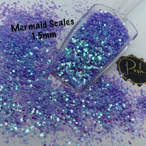 MERMAID SCALES 1.5MM - Iridescent Purple HEX 1.5mm Cut - Polyester Glitter - Solvent Resistant - Iridescent