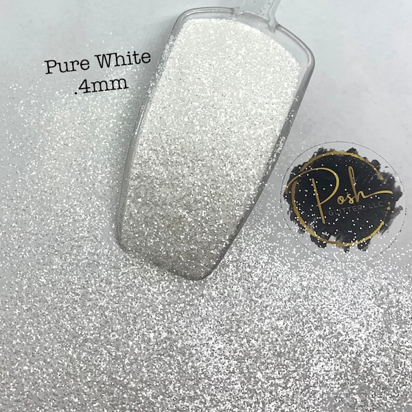 PURE WHITE .4MM - Fine Pearlescent White Glitter - White Glitter - Hex Cut - Polyester Glitter - Solvent Resistant