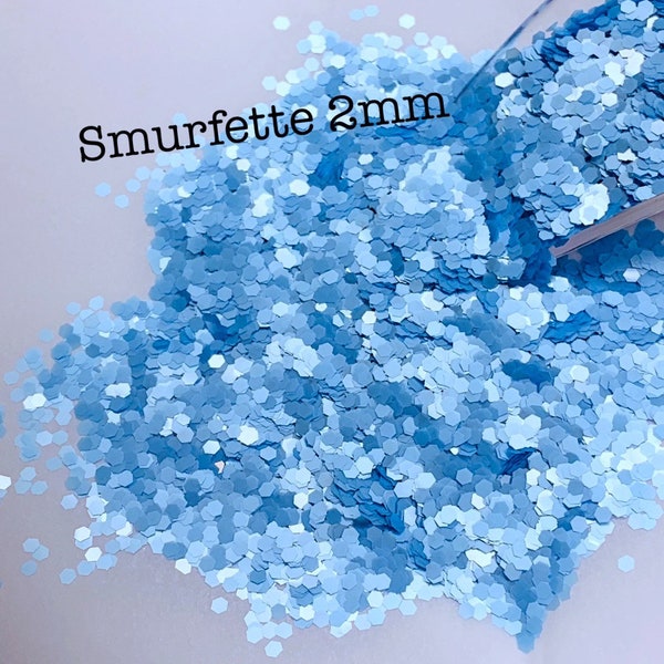 SMURFETTE Blue 2MM - Light Blue Pearlescent 2MM Hex Cut- Loose Glitter - Polyester Glitter - Solvent Resistant