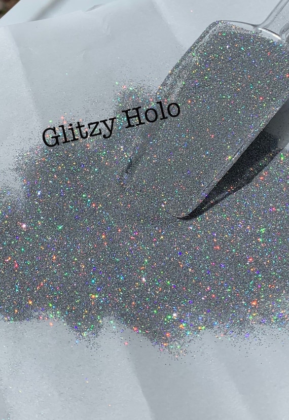 GLITZY-SILVER HOLOGRAPHIC Glitter - Ultra Fine Silver Holographic Glitter, Polyester Glitter, Solvent Resistant, Glitter Additive