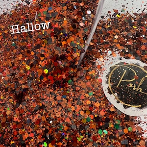 HALLOW Orange and Black  Chunky Glitter Mix, Fall Halloween Glitter, Polyester Glitter, Solvent Resistant, Snow Globe Tumblers, Holographic