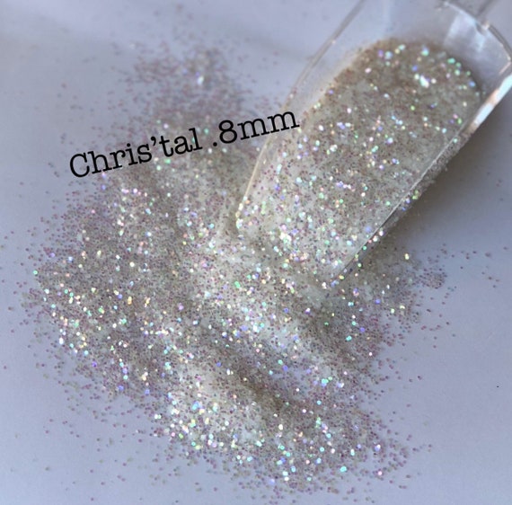 CHRIS-TAL .8MM White Iridescent Glitter, Sparkly White Glitter, .8MM Hex Chunk, Polyester Glitter, Solvent Resistant, Rainbow Glitter