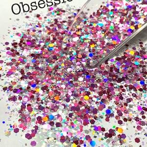 OBSESSION Pink & Silver Chunky Glitter Mix, Custom Blend Glitter, Polyester Glitter, Solvent Resistant, Storyboard Tumblers,Glitter Tumblers