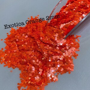 EXOTICA ORANGE 2MM - Neon Orange 2MM Glitter, Pearlescent Glitter, Polyester Glitter, Solvent Resistant, Fluorescent Neon Orange Glitter