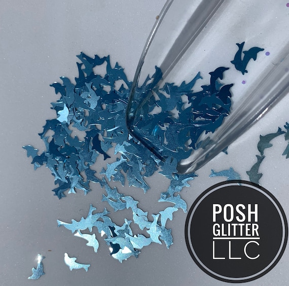 Flipper Blue Opaque Dolphin Shaped Glitter, Solvent Resistant, Dolphin Confetti, Shaker Effects, Snowglobe Tumblers, Scrapbooking, Reain Art