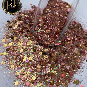 ROSIE POSIE Chunky Rose Gold Glitter Mix, Polyester Glitter, Solvent Resistant, Rose Gold Glitter, Custom Mix, Loose Glitter, Resin Art