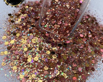 Rosie Posie Chunky Rose Gold Polyester Glitter Mix, Solvent Resistant