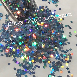 GLITZY HOLO 3MM Square , Silver Holographic Glitter, SQUARE Shaped Glitter, Polyester Glitter, Square Glitter, Silver Tile Glitter Mirror