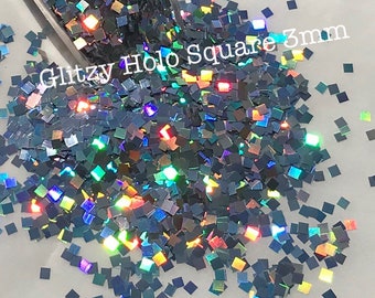 GLITZY HOLO 3MM Square , Silver Holographic Glitter, SQUARE Shaped Glitter, Polyester Glitter, Square Glitter, Silver Tile Glitter Mirror