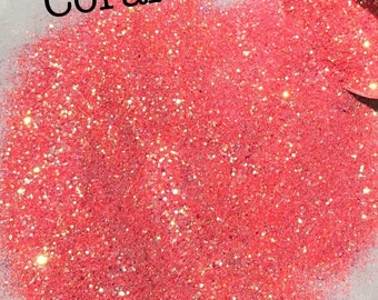 CORAL Pink, Bright Orange Coral Glitter, Polyester Glitter, Solvent Resistant