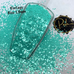 VINTAGE BLUE 1.5MM Glitter, Pearlescent Blue Green 1.5mm Hex Cut Glitter, Polyester Glitter, Solvent Resistant, Chunky Glitter