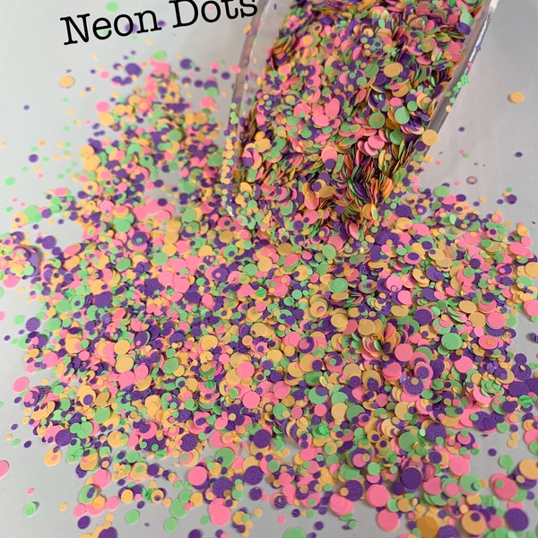 NEON DOTS CONFETTI Glitter Neon Circle Opaque Chunky Mix, Polyester Glitter, Solvent Resistant, Fluorescent, Neon Glitter