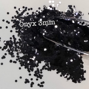 BLACK ONYX 3MM Opaque Black HEX Cut Glitter, Polyester Glitter, Solvent Resistant, Chunky Black Glitter, Resin Jewelry, Snow Globe Tumblers