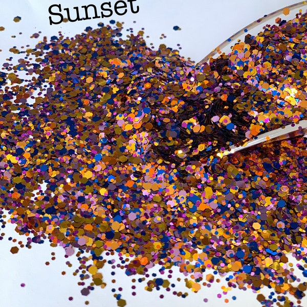 SUNSET - Purple, Blue, Burnt Orange & Pink Glitter Mix - Chunky Glitter Mix - Polyester Glitter - Solvent Resistant