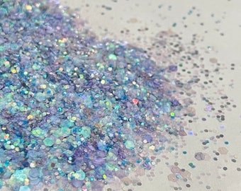 COTTON CANDY Iridescent Purple Pink Silver Chunky Glitter Mix, Translucent Holographic Polyester Glitter, Solvent Resistant