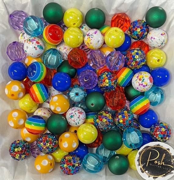 RAINBOW BUBBLEGUM BEADS 20mm - 15 - Chunky Beads, Bubble Gum Bead Sets,  Acrylic Beads, Chunky Bead Sets