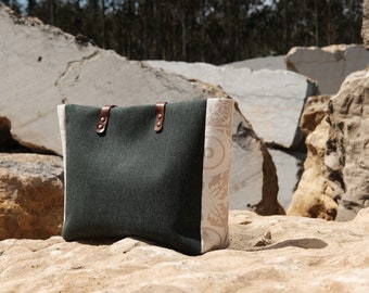 dark green bag | tiles pattern | women's shoulder bag | perfect bag for spring | handmade in portugal | high quality materials