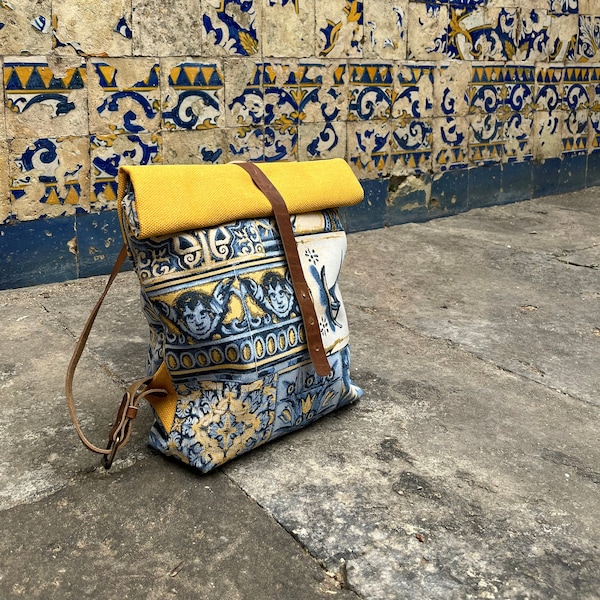 2 in 1 backpack and shoulder bag | handmade | portuguese tiles pattern