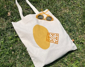 handpainted tote bag | summer bag | portuguese tile tote bag | yellow tile bag