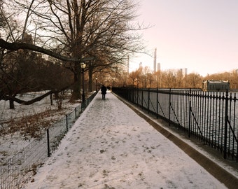Central Park Reservoir Winter Print: New York City Skyline