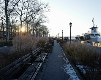 Battery Park Ferry at Dawn Print - Financial District New York City Photography