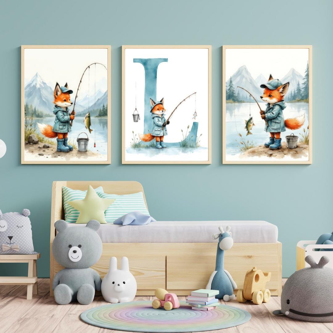 Woodland Fox Nursery Prints, Watercolor Animal Wall Art, Set of 3 ...