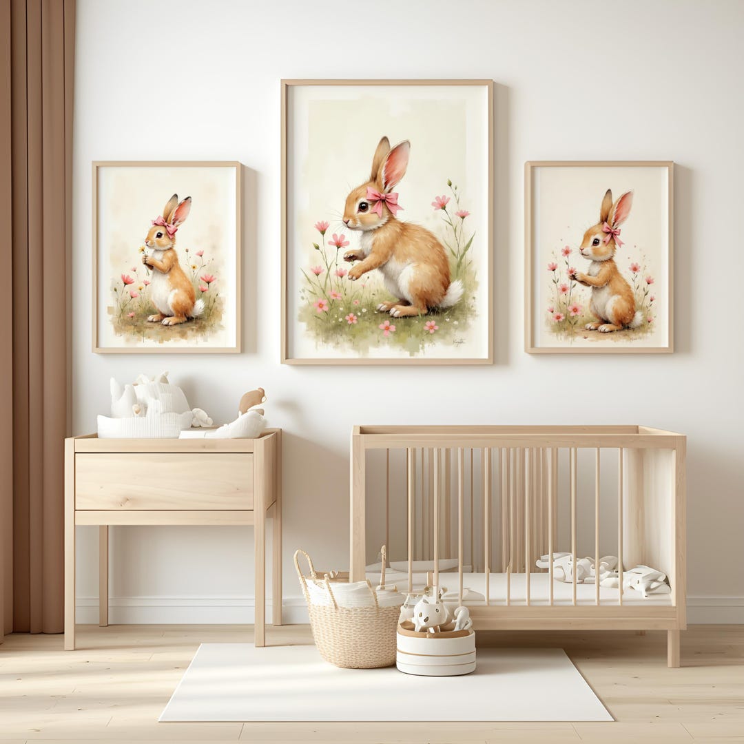 Girl Bunny Nursery Print, Floral Bunny Nursery Decor, Baby Girl ...