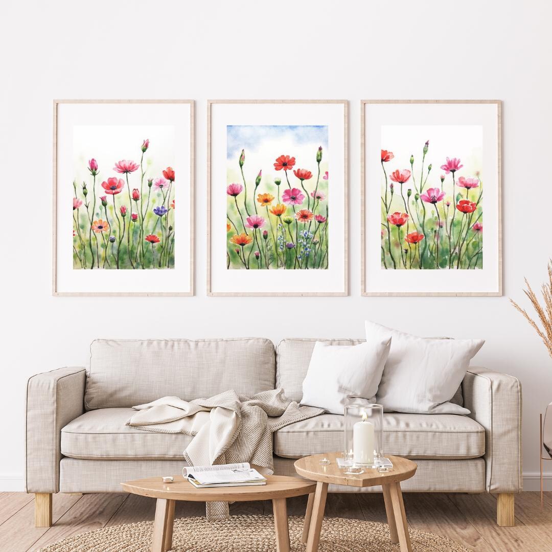 Wildflower Wall Art Set of 3 – Wildflower Botanical Prints – Watercolor ...