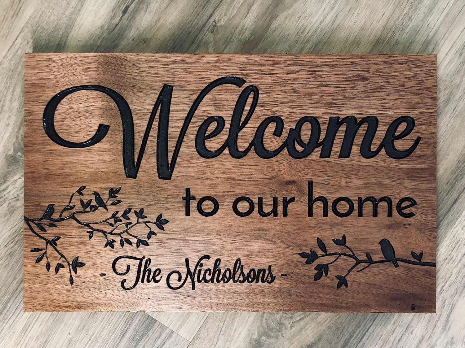 Personalized Welcome To Our Home Sign - Carved Wooden Welcome Sign