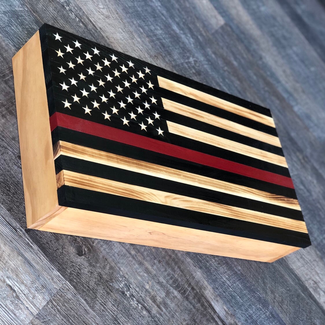 MADE TO ORDER Wooden American Flag Thin Red Line Gun and Valuable Hidden Storage,