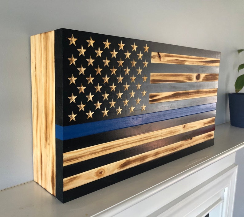 TBL Flag Concealment Case Wooden American Flag Thin Blue Line Etsy
