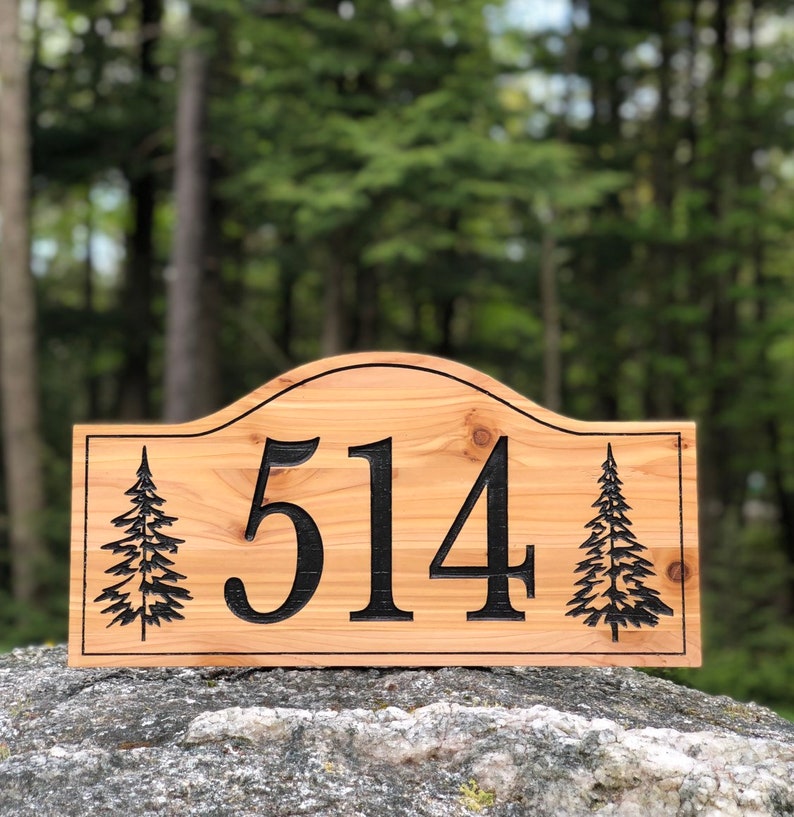 Classic Cedar House Number Engraved Plaque Housewarming Gift Etsy