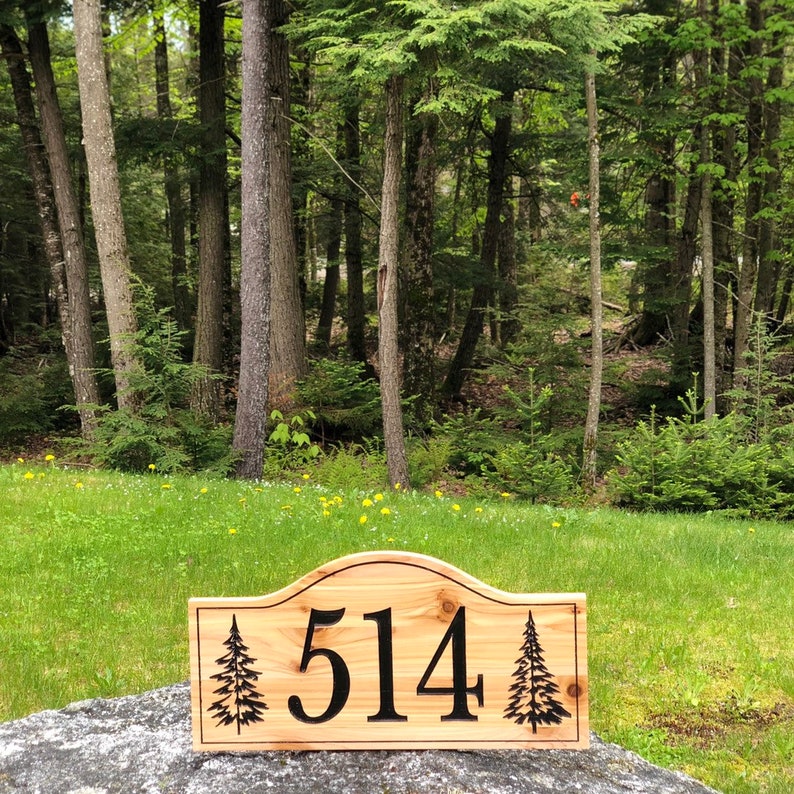 Classic Cedar House Number Engraved Plaque Housewarming Gift Etsy