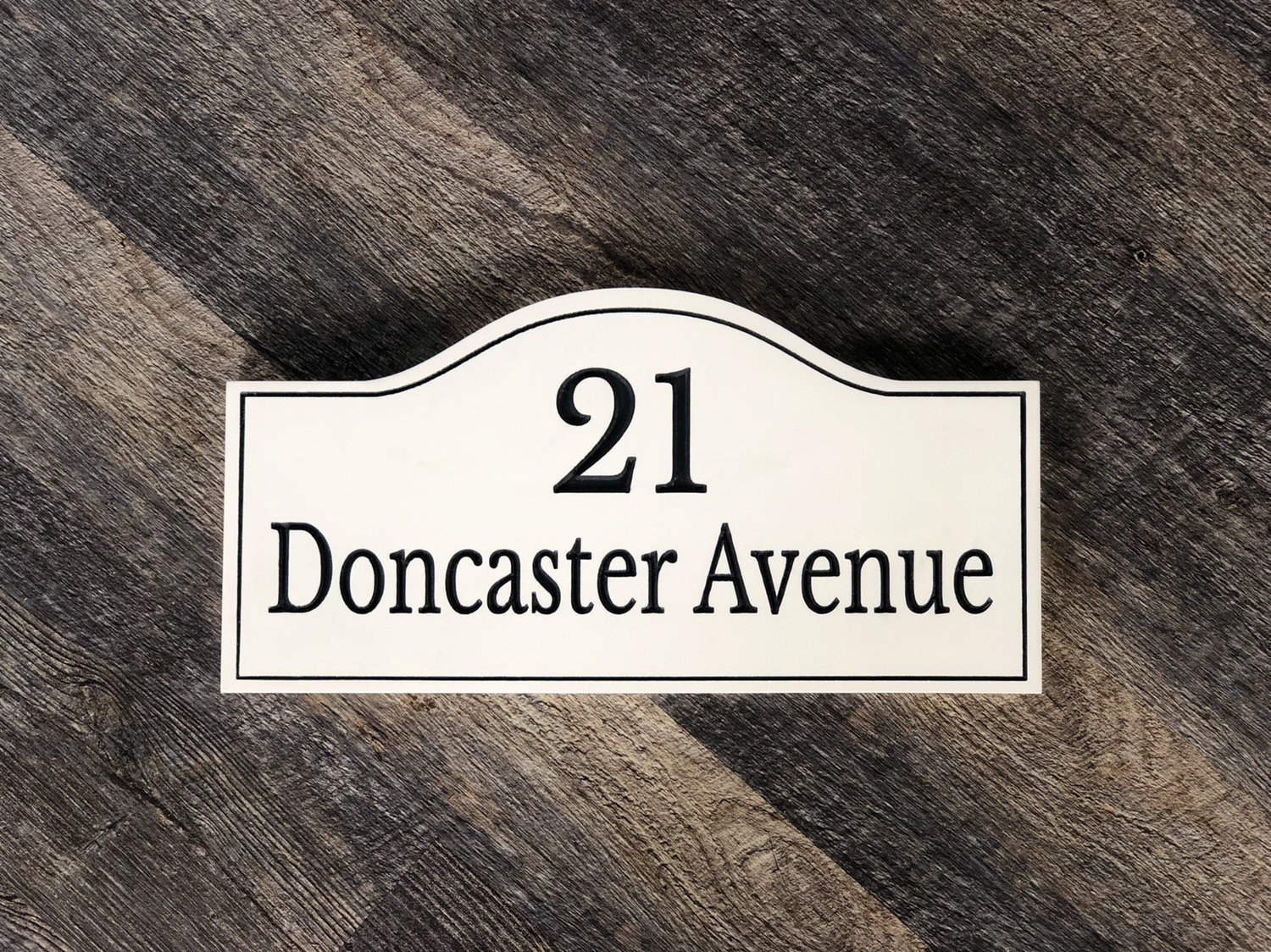 Large Classic White with Black letters House Number Engraved Plaque