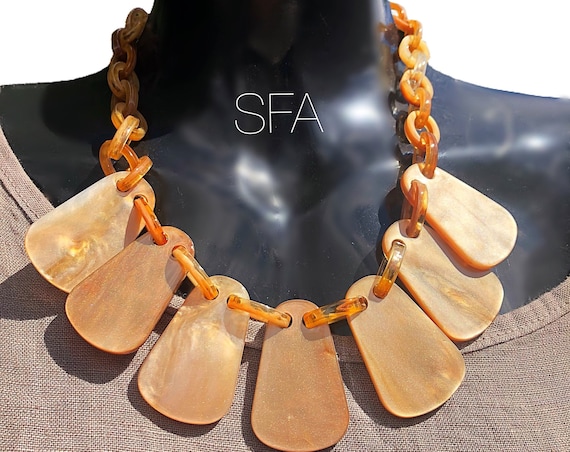 Stunning Acrylic necklace in marbled shimmering gold tortoise shell, with lobster clasp.