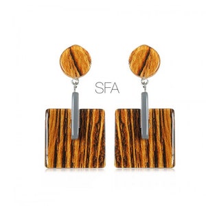 Lagenlook Geo black and golden brown, with grey strip, acrylic earrings. For pierced ears.