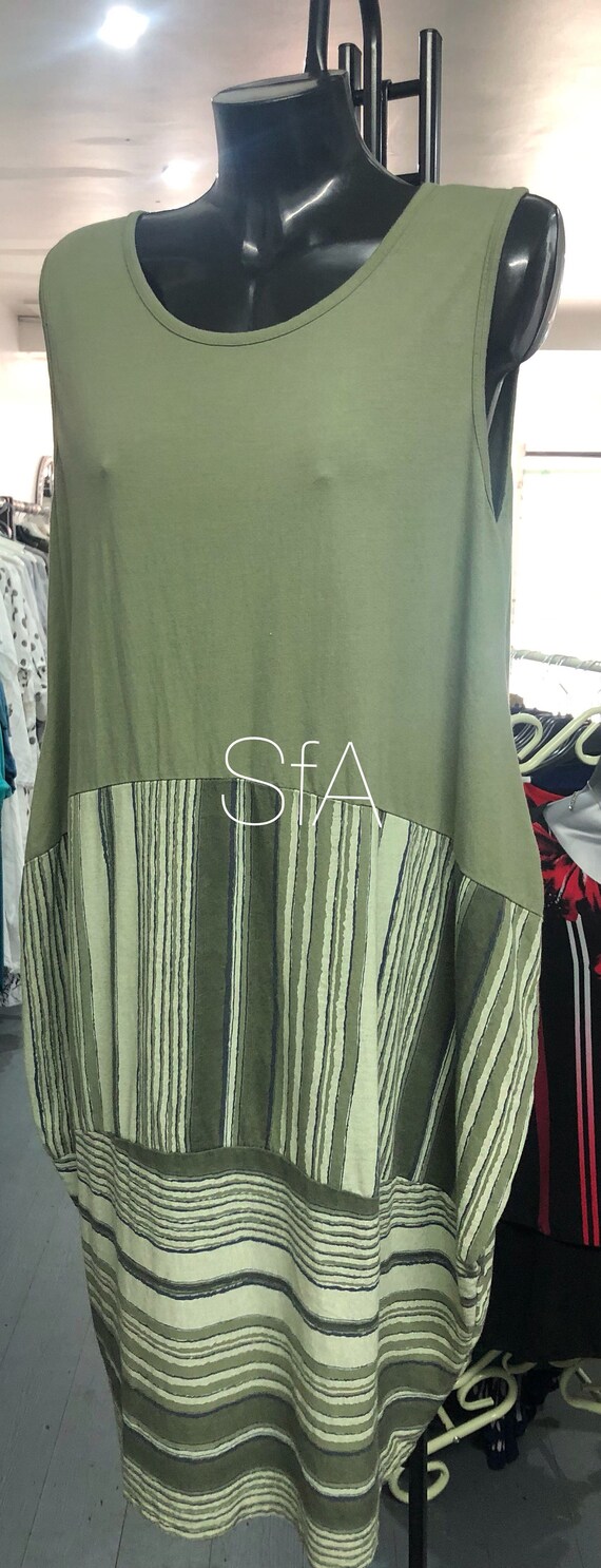 Lagenlook dress, khaki sundress, sleeveless. Size 2XL