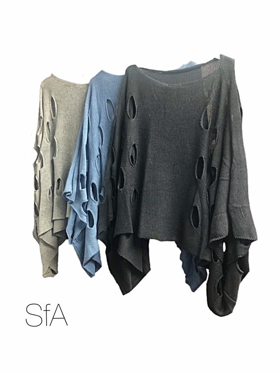 Lagenlook ponchos with hole effect. Regular to plus size 3XL UK 10, 12, 14 ,16, 18, 20, 22