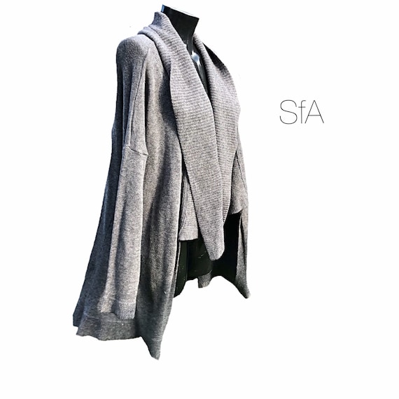 Waterfall long cardigan coat, with short front. Size 3XL, IN Grey OR BLack