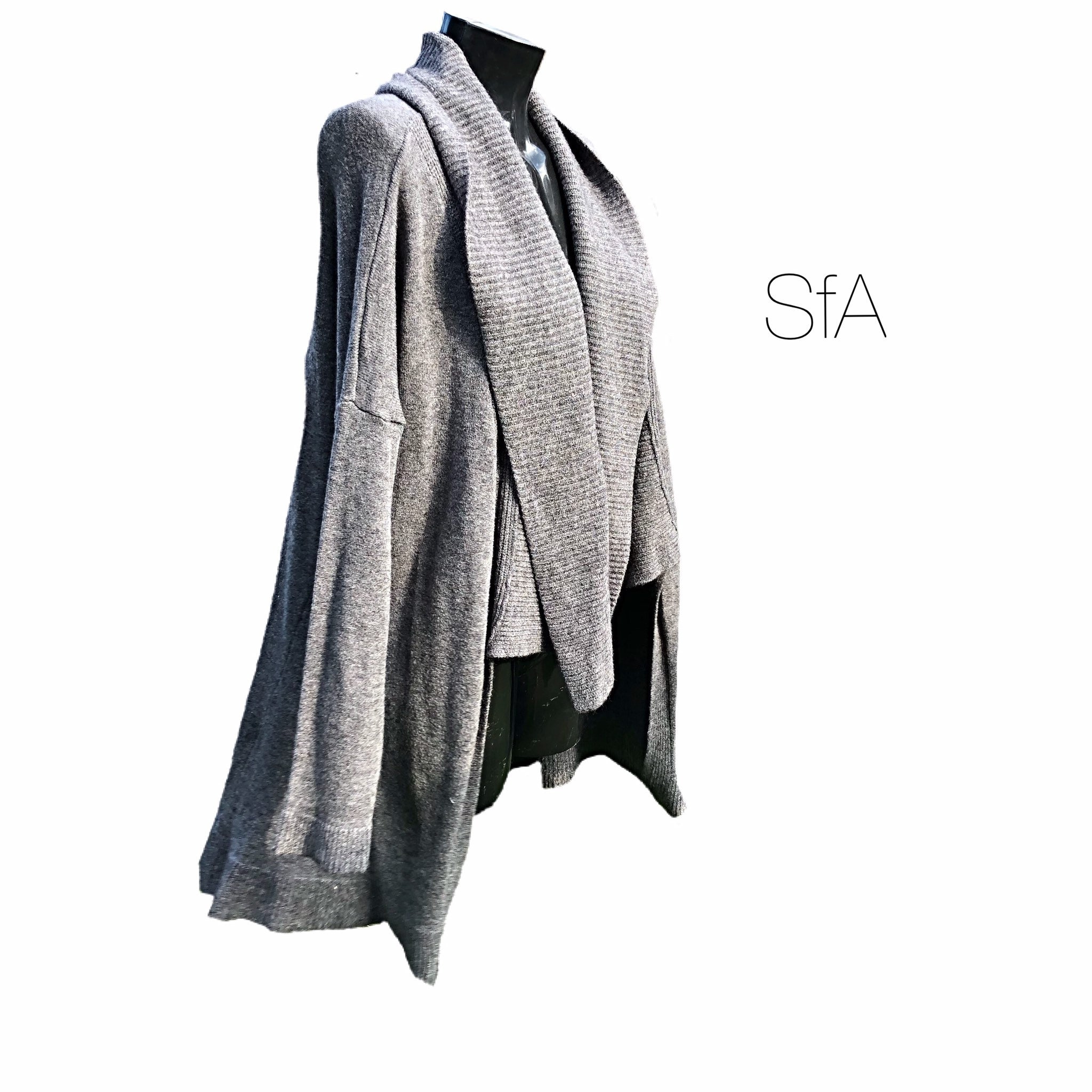 Waterfall Long Cardigan Coat, with Short Front. Size 3XL, in Grey or Black
