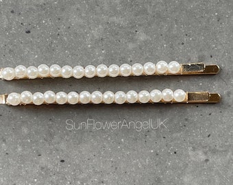Pearl hair slide, single row of pearls, on a stainless or gold style slide frame. x2