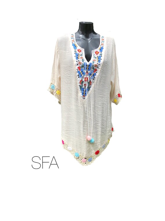 Boho hippy tunic, with a lovely silky feel. With embroidery and beaded front panel. Size XXL
